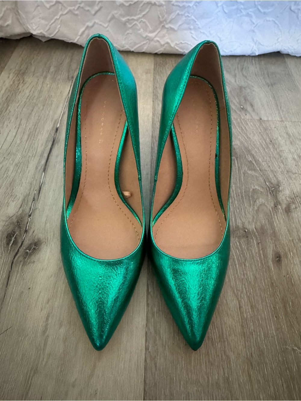Zara Metallic Emerald Green Pointed Pumps